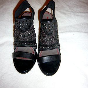 High heel black shoes beaded slip ons